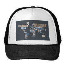 Weltkarte in den Wörtern Baseball Caps
