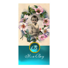 WILDE ROSEN UND AQUA-BLAUES EDELSTEIN-MONOGRAMM FOTO KARTEN