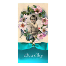 WILDE ROSEN UND BLAUES BAND-BABY-DUSCHE FOTOGRUßKARTEN