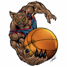 Wildkatzen-Basketballkunst blaues Hemd, roter Stre Photoskulpturen
