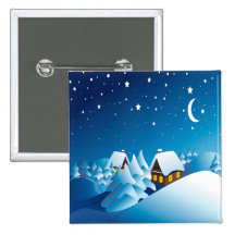 Winter, Haus, Nacht, Mond und Sterne Anstecknadelbutton
