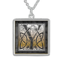 Y-Anfangsmonogramm "keltische schwarze Stein" Hals