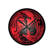 Yin Yang Drachen, Rot und Schwarzes Uhren