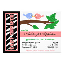 Zebra-Druck-Rosa Birdy Babyparty-Einladungen
