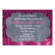 Zebra Pink Sparkle Sweet 16 Birthday Invitations einladungen