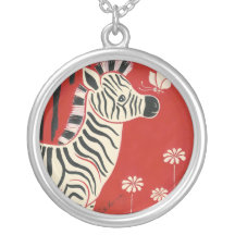 Zèbre, marguerites et papillon pendentif
