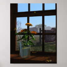 Zinnias de rebord de fenêtre posters
