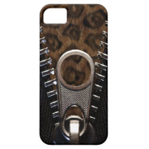 Zippered Leopard-Druck-Pelz iPhone 5 Etuis