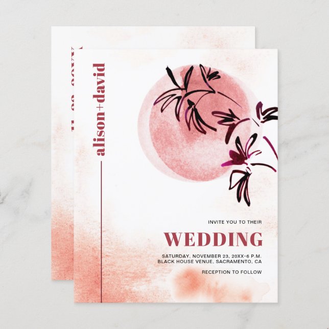 Βranch Qr code Japandi BUDGET Hochzeitseinladung (Vorne/Hinten)