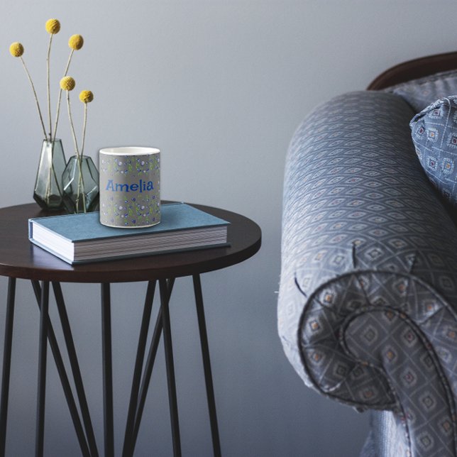 С Blueberry Aquarellmuster Name grau Kaffeetasse (Von Creator hochgeladen)