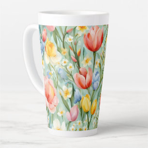 С eindrucksvolle Frühlingsblütenfeld. Malerei Milchtasse