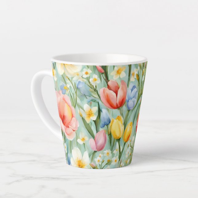 С eindrucksvolle Frühlingsblütenfeld. Malerei Milchtasse (Linke Ecke)
