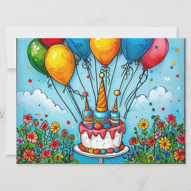 С Frühlingsballons Einladung (Vorderseite)