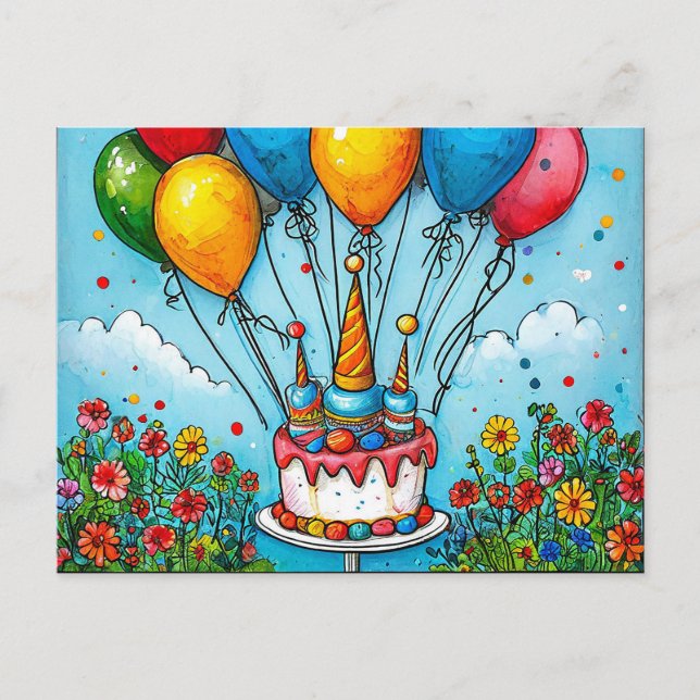 С Frühlingsballons Postkarte (Vorderseite)