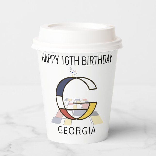 С Ool Neoplasticism Style Monogram. Buchstabe G Pappbecher (Vorderseite)