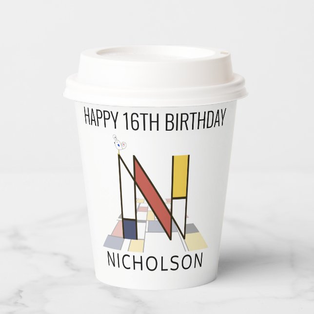 С Ool Neoplasticism Style Monogram. Buchstabe N Pappbecher (Vorderseite)