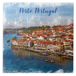 С Stadtbild von Porto, Douro Fluss. Portugal. Fliese