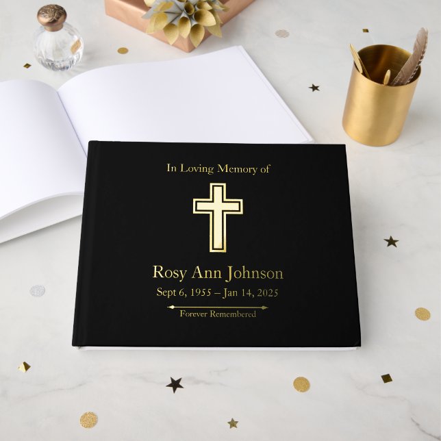 С ustom Foil Funeral Memorial Gästebuch (Vorderseite offen)