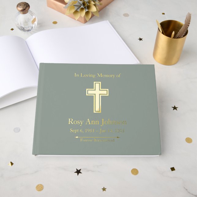 С ustom Foil Funeral Memorial Gästebuch (Vorderseite offen)