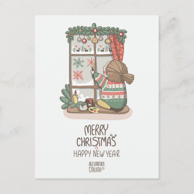 С Weihnachtsmuster von Alexandra Dikaia Feiertagspostkarte (Vorderseite)