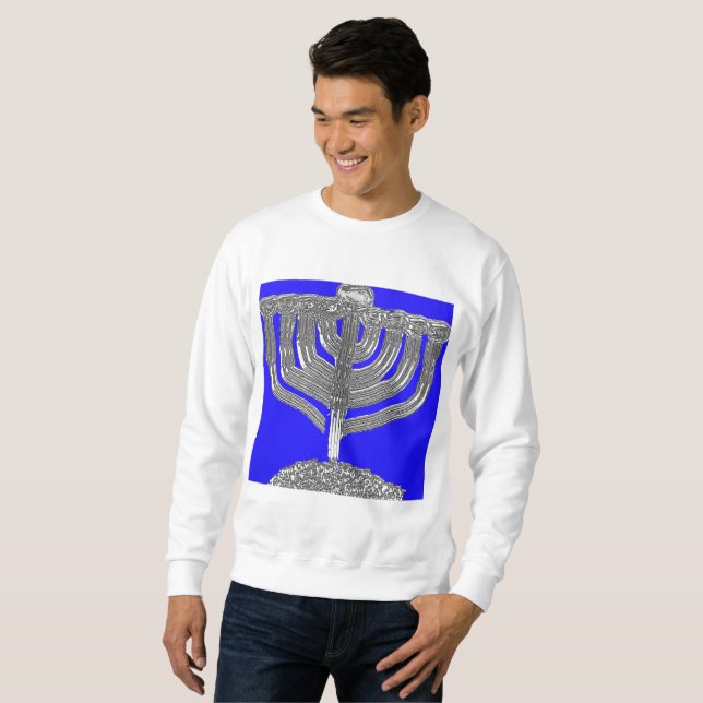 חנוכה Hanukkah blue and silver antique menorah  Sweatshirt (Vorne ganz)