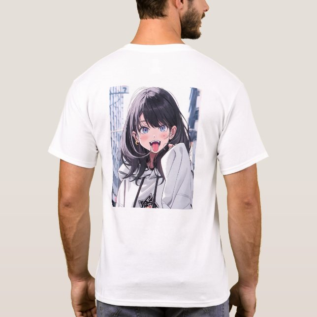 あっかんべーJK｜バックプリントTシャツ｜寿司娘 GenerativeAI T-Shirt (Rückseite)