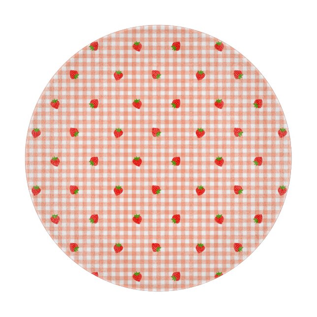 いちご＆ギンガムチェック（サーモンピンク）    SCHNEIDEBRETT (Vorderseite)