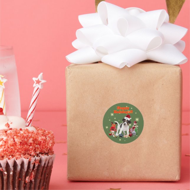 かわいいジャックラッセルテリアとおもちゃ ハッピーホリデー♡ RUNDER AUFKLEBER (Party)