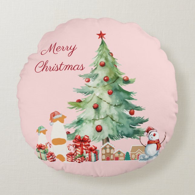 かわいいジャックラッセルテリアのクリスマス♡ RUNDES KISSEN (Vorderseite)