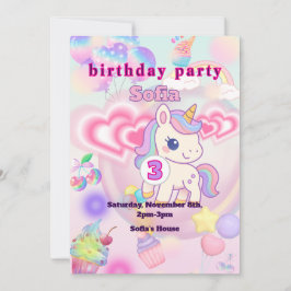 かわいいピンクのゆるふわユニコーン♡女の子の誕生日パーティー EINLADUNG