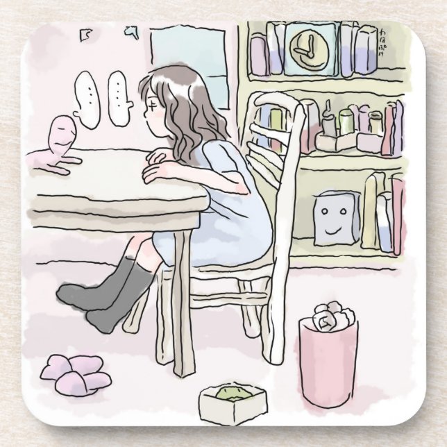 さいくさじ　お部屋で机に向かう GETRÄNKEUNTERSETZER (Vorderseite)