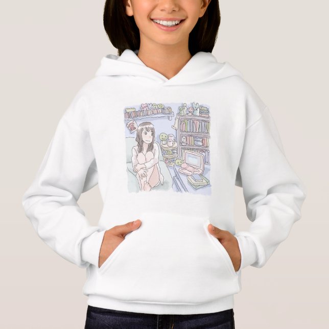 さにさむじ　水色のお部屋でソファに座ってぼんやりする女性のイラスト HOODIE (Vorderseite)