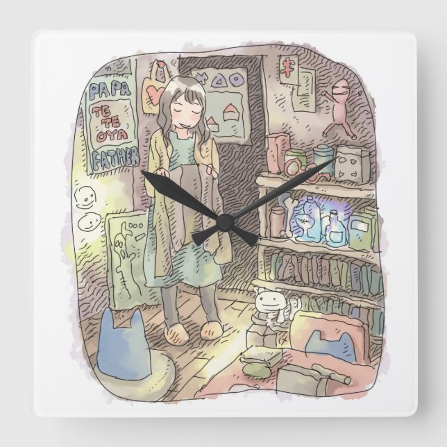さやしごじ QUADRATISCHE WANDUHR (Vorderseite)