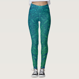 アラベスク文様　グリーングラデ×ブルーベース LEGGINGS
