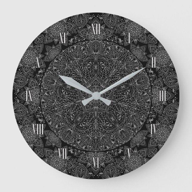 アラベスク文様 ブラックベース GROßE WANDUHR (Vorderseite)