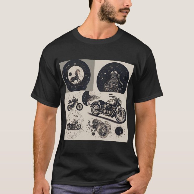 オートバイと星座の図オリジナルTシャツ T-Shirt (Vorderseite)