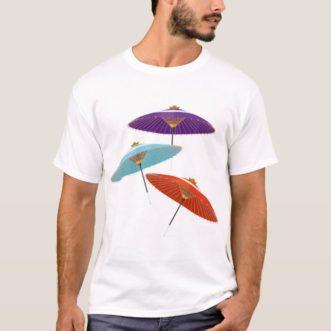 カラフルな和傘のイラスト T-Shirt (Vorderseite)