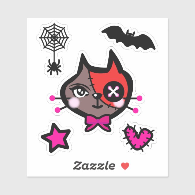 キュートな赤茶ねこ　蜘蛛　Cute red brown cat. シール Aufkleber (Blatt)