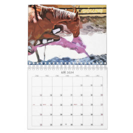 ケイメイ牧場　サラブレッドの引退馬　２頭のイラスト　ダブル KALENDER