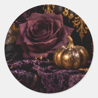 ゴシックハロウィン 紫の薔薇とパンプキン 招待状シール RUNDER AUFKLEBER