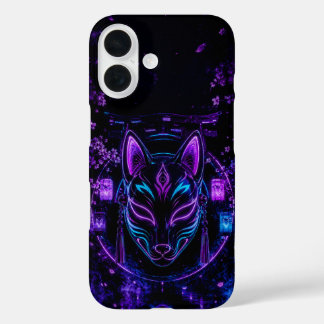 サイバー和風ネオン狐面 iPhone 16 HÜLLE