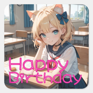 セーラー服を着た猫耳の少女 QUADRATISCHER AUFKLEBER