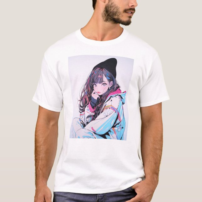 ニット帽JK Tシャツ｜寿司娘 GenerativeAI T-Shirt (Vorderseite)