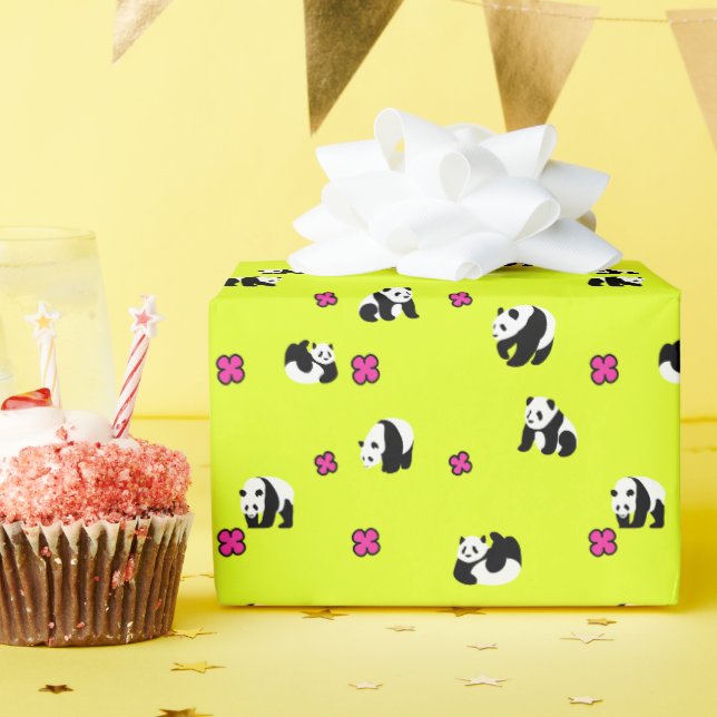 ネオンイエローのかわいいパンダ♡ GESCHENKPAPIER (Geburtstagsparty)