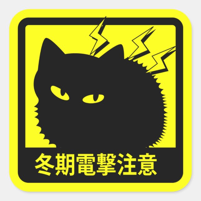 ネコ冬期電撃注意ステッカー（イエロー） QUADRATISCHER AUFKLEBER (Vorderseite)