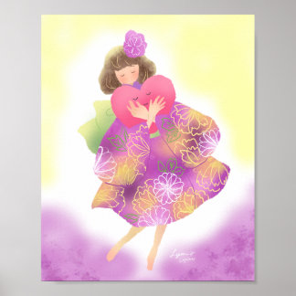 ハートを抱えた着物ドレスの女の子 POSTER