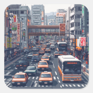 ピクセルアート　東京の渋滞のステッカー QUADRATISCHER AUFKLEBER