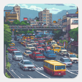 ピクセルアート　東京の渋滞のステッカー QUADRATISCHER AUFKLEBER