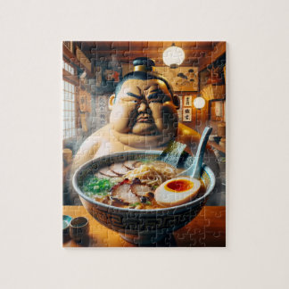 ラーメンを前に真剣な眼差しの力士
