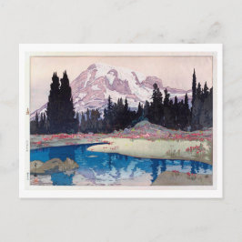 レ ア 山, Berg Rainier, Hiroshi Yoshida, Woodcut Postkarte